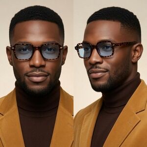 Mens Hip Hop Square Sunglasses Blue Tinted‎ Lens Retro  Rectangle Frame Festival